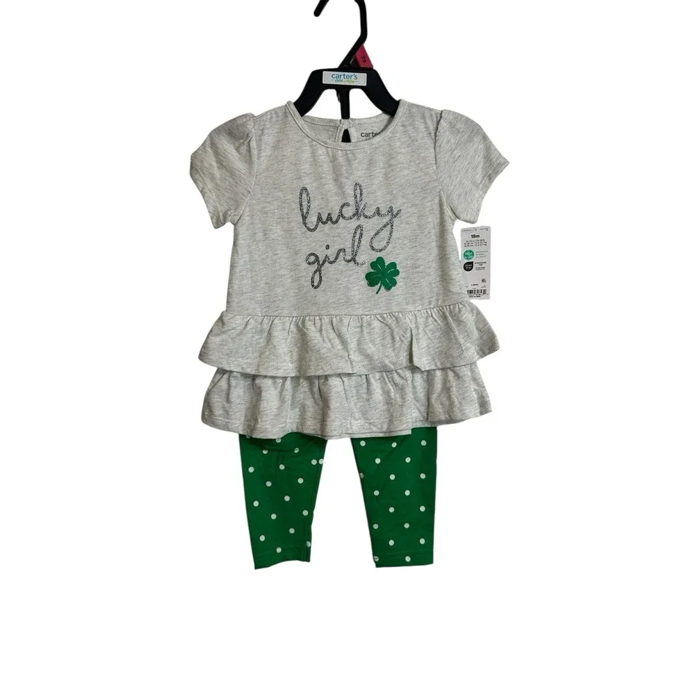 carters child of mine baby girls outfit short sleeve top shirt leggings size 18M